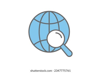 Icono de búsqueda global. Icono relacionado con la optimización del motor de búsqueda. adecuado para diseño de sitios web, aplicación, interfaces de usuario. estilo de icono de línea plana. Diseño de vector simple editable