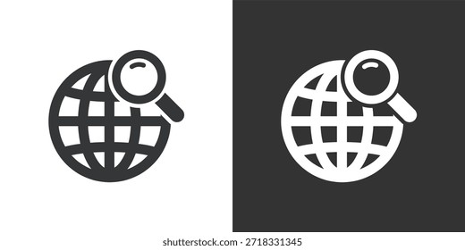 Icono de Búsqueda global. Icono de la serie de glifos sólidos