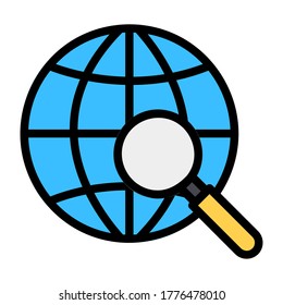 Global search icon vector illustration in filled line style for any projects, use for website mobile app presentation