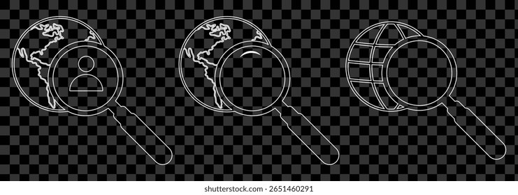 Global search icon. Global search world magnifie vector sign. Global search icon. Search world wide on transparent background for web and graphic design. Headhunting icon. Recruitment logo icon 