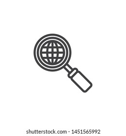 Global search line icon. linear style sign for mobile concept and web design. Globe with magnifying glass outline vector icon. Symbol, logo illustration. Vector graphics