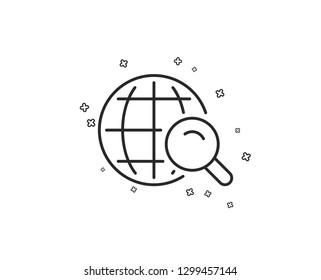 Global Search line icon. World or Globe sign. Website search engine symbol. Geometric shapes. Random cross elements. Linear Internet Search icon design. Vector