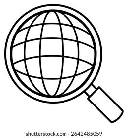 Global Search Magnifying Glass Icon Representing Worldwide Exploration and Discovery
