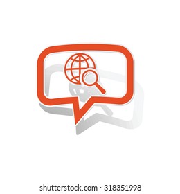 Global search message sticker, orange chat bubble with image inside, on white background