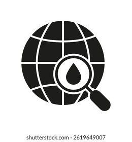 Ícone Sólido De Pesquisa Global De Recursos De Petróleo. Símbolo Mundial de Silhueta de Exploração de Petróleo e Análise Geográfica. Setor Da Energia E Gestão Dos Recursos. Ilustração de vetor isolada.