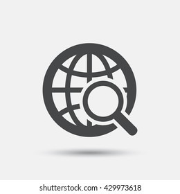 Global search sign icon. World globe symbol. Flat internet search web icon on white background. Vector