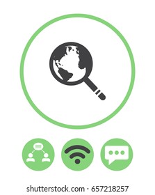 Global search, teamwork, wireless and speech bubble vector icon.