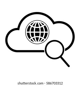 Global search vector icon, black on white background