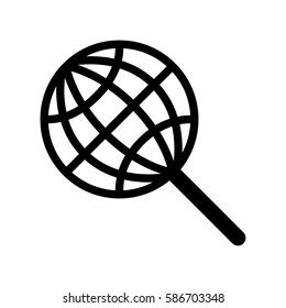 Global search vector icon, black on white background