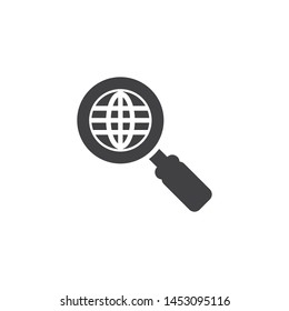 Global search vector icon. filled flat sign for mobile concept and web design. Globe with magnifying glass glyph icon. Symbol, logo illustration. Vector graphics