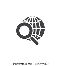 Global search vector icon. filled flat sign for mobile concept and web design. Globe and magnifying glass glyph icon. Symbol, logo illustration. Vector graphics