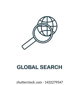 Global Search vector icon symbol in outline style. Creative sign from human resources icons collection. Thin line Global Search icon for computer and mobile. Symbol, logo vector graphics.