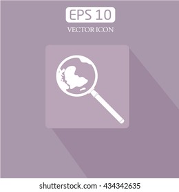 Global search vector icon. World globe symbol. Earth with magnifying glass search icon.