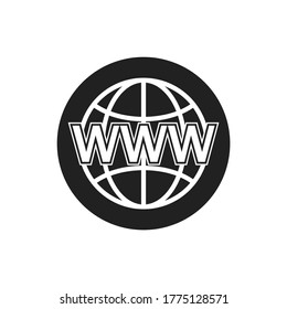 Global search web icon. Website icon. WWW sign. Search www vector icon. Web hosting technology. Globe hyperlink icon. Browser search website page.