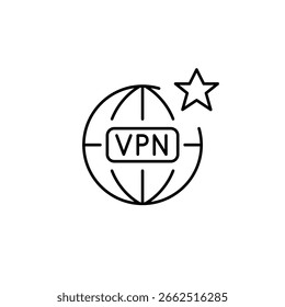 Acesso VPN seguro global. Internet e estrela. Pixel perfeito, ícone de vetor de traçado editável