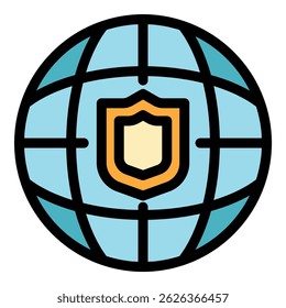 Icono global de información personal segura. Esquema global de Vector de información personal seguro icono de línea delgada de color plano sobre blanco