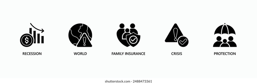 Global Security Banner Web Icon Vector Illustration Concept With Icon Of Recession, World, Family Insurance, Crisis, Protection