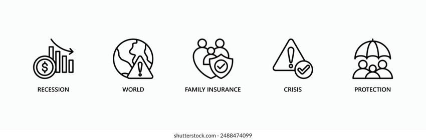 Global Security Banner Web Icon Vector Illustration Concept With Icon Of Recession, World, Family Insurance, Crisis, Protection