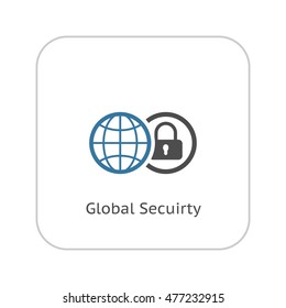 Global Security Icon. Flat Design Isolated Illustration. App Symbol Or UI Element. Globe With Padlock In Circle.