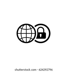 Global Security Icon. Isolated Illustration. App Symbol or UI element. Globe with Padlock in Circle.