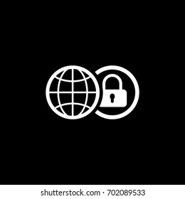 Global Security Icon. Isolated Illustration. App Symbol or UI element. Globe with Padlock in Circle.