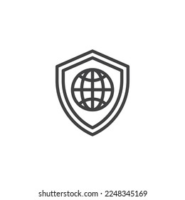 Icono de línea de seguridad global. signo de estilo lineal para concepto móvil y diseño web. Icono vectorial del esquema de seguridad de Internet. Símbolo, ilustración del logotipo. Gráficos vectoriales