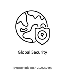 Icono de contorno del vector de seguridad global para web aislada en archivo EPS 10 de fondo blanco