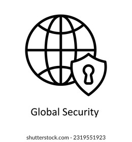 Global Security   Vector  outline Icon Design illustration. Network and communication Symbol on White background EPS 10 File
