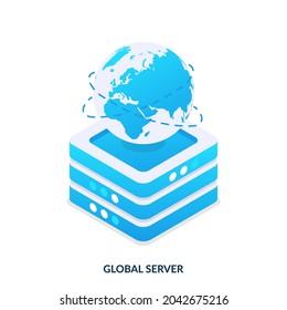 Global server concept. Isometric illustration on white background