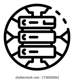 Icono de datos del servidor global. Esquema de icono de vector de datos de servidor global para diseño web aislado en fondo blanco