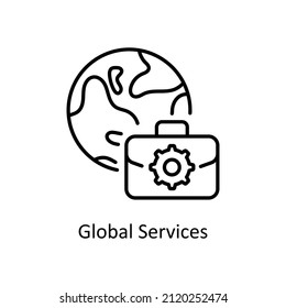 Global Services vector Outline icon for web isolated on white background EPS 10 file