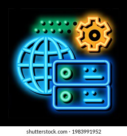 configuración global de neon light sign vector. Signo de configuración global de iconos brillantes. ilustración de símbolo transparente