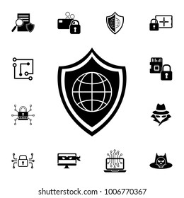 Global Shield icon. Set of cybersecurity icons. Signs, outline symbols collection, simple icons for websites, web design, mobile app, info graphics on white background