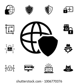 Global Shield icon. Set of cybersecurity icons. Signs, outline symbols collection, simple icons for websites, web design, mobile app, info graphics on white background