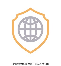 global shield  vector  colour  line icon 