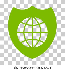 Global Shield vector icon. Illustration style is flat iconic eco green symbol on a transparent background.