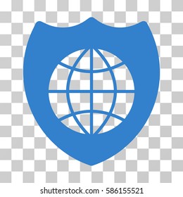 Global Shield vector icon. Illustration style is flat iconic cobalt symbol on a transparent background.