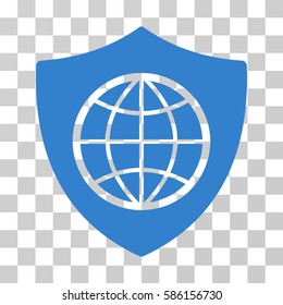 Global Shield vector icon. Illustration style is flat iconic cobalt symbol on a transparent background.