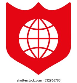 Global Shield vector icon. Style is flat symbol, intensive red color, rounded angles, white background.