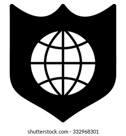 Global Shield vector icon. Style is flat symbol, black color, rounded angles, white background.