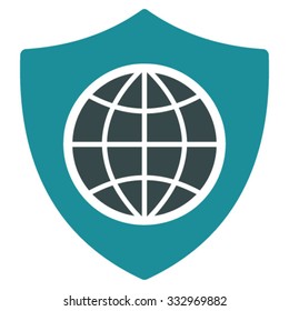 Global Shield vector icon. Style is bicolor flat symbol, soft blue colors, rounded angles, white background.