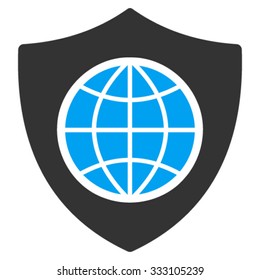 Global Shield vector icon. Style is bicolor flat symbol, blue and gray colors, rounded angles, white background.