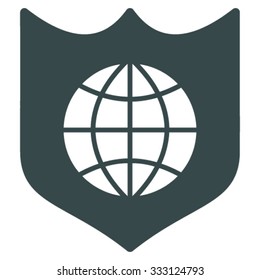 Global Shield vector icon. Style is flat symbol, soft blue color, rounded angles, white background.