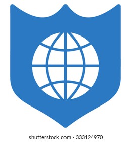 Global Shield vector icon. Style is flat symbol, smooth blue color, rounded angles, white background.
