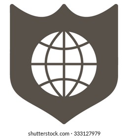 Global Shield vector icon. Style is flat symbol, grey color, rounded angles, white background.