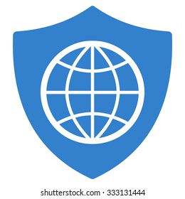 Global Shield vector icon. Style is flat symbol, cobalt color, rounded angles, white background.