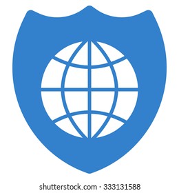Global Shield vector icon. Style is flat symbol, cobalt color, rounded angles, white background.