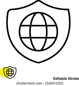 Icono de la línea del vector Escudo global