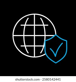 Global shield vector on black background icon. Security sign. Graph symbol for your web site design, logo, app, UI