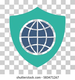 Global Shield vector pictogram. Illustration style is flat iconic bicolor cobalt and cyan symbol on a transparent background.